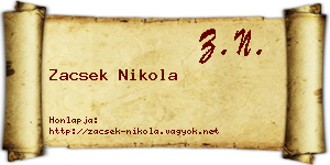 Zacsek Nikola névjegykártya
